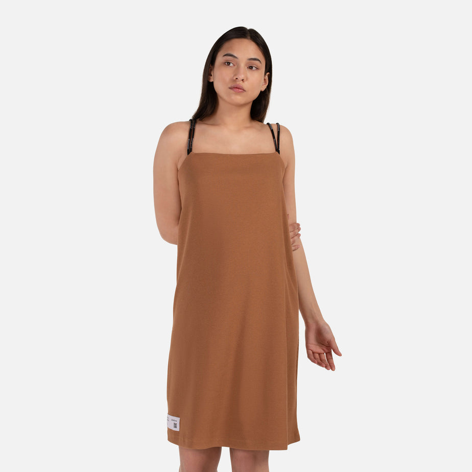 Rust rib strap dress
